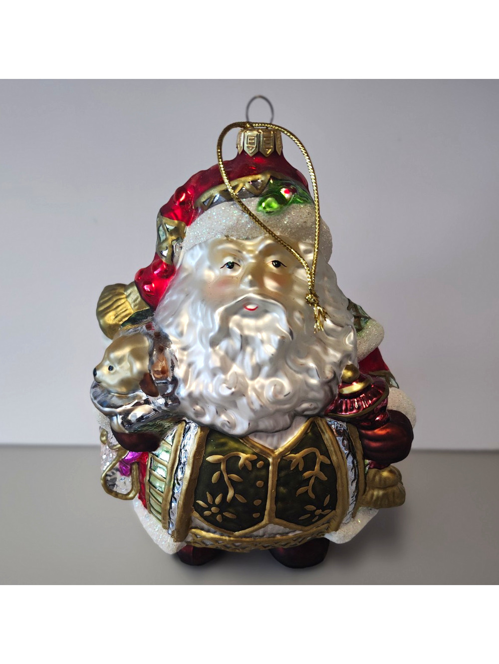 Fitz & Floyd Classics JOSN Large Santa Glass Ornament 19/1502 9" Box